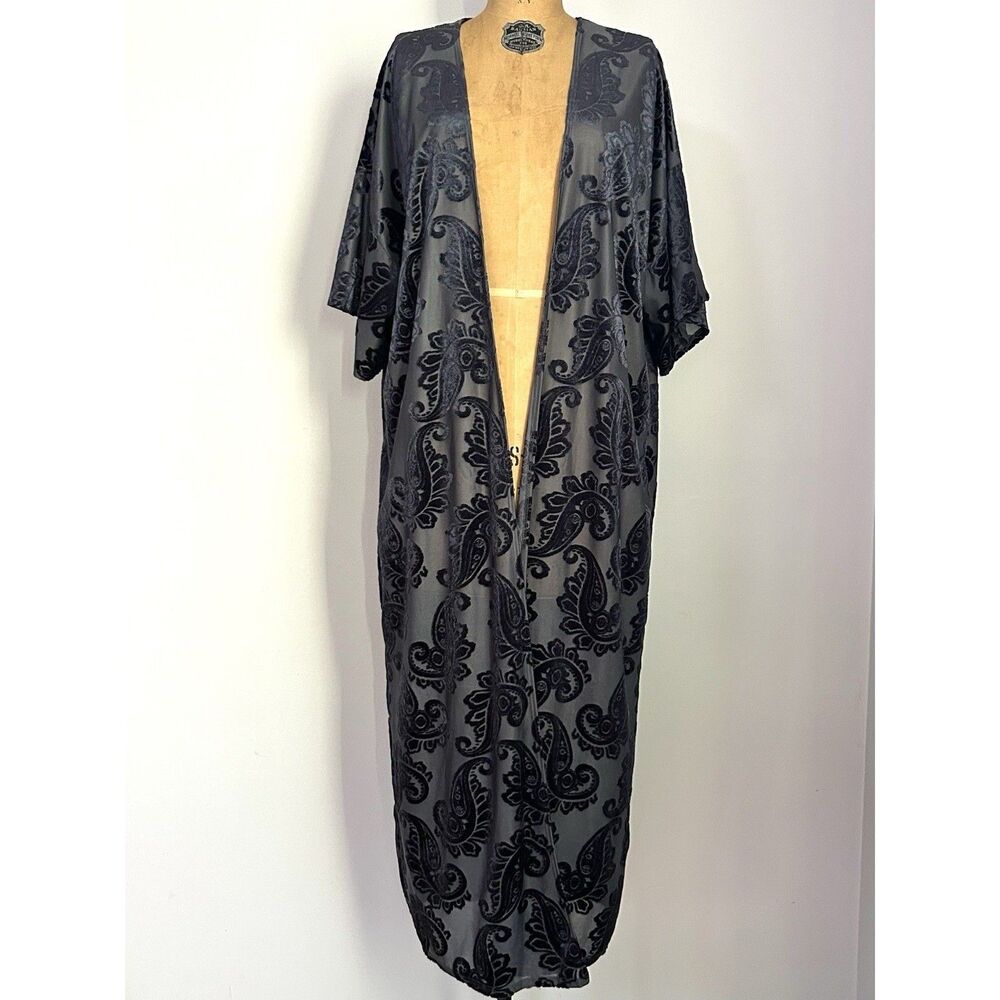 Vintage Havana Burnout Velvet Paisley Duster Kimono Long Sheer NWT Boho Goth M